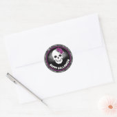 Bläserskull und Schwarzer Glitzer Halloween Runder Aufkleber (Umschlag)