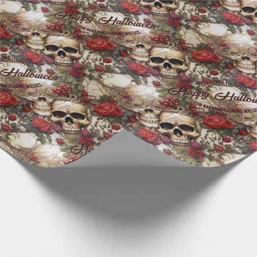 Bläserskulls Rote Rosen Gothic Wedween Geschenkpapier (Ecke)
