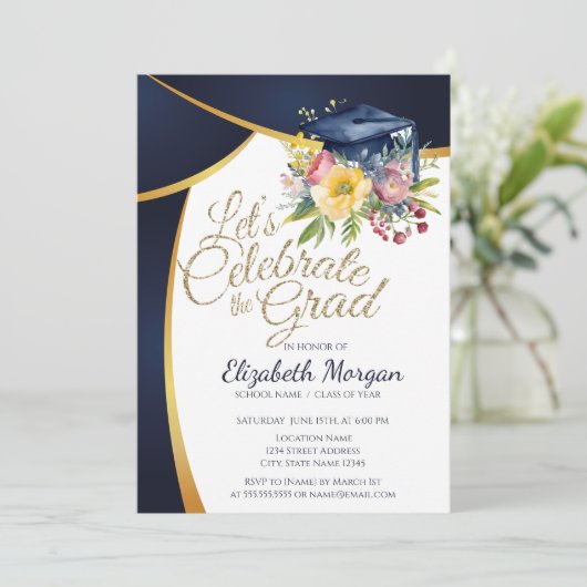 Bläserstuhlkappe, Blauer Abschluss Einladung (Stehend Vorderseite)