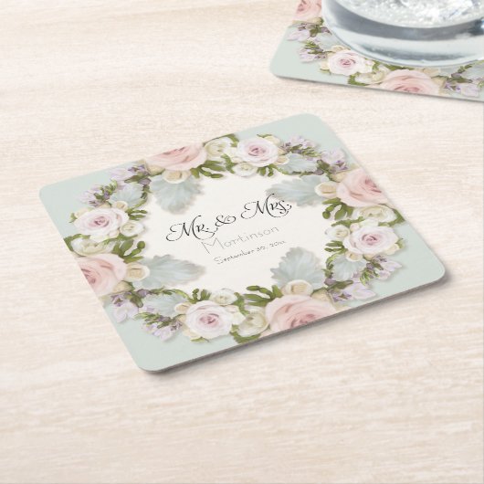 Bläsersukkulente Rose Foliage Mr. and Mrs. Wedding Rechteckiger Pappuntersetzer (angewinkelt)