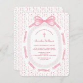 Bläsertaufen im rosa Bow-Flachband Einladung (Vorne/Hinten)