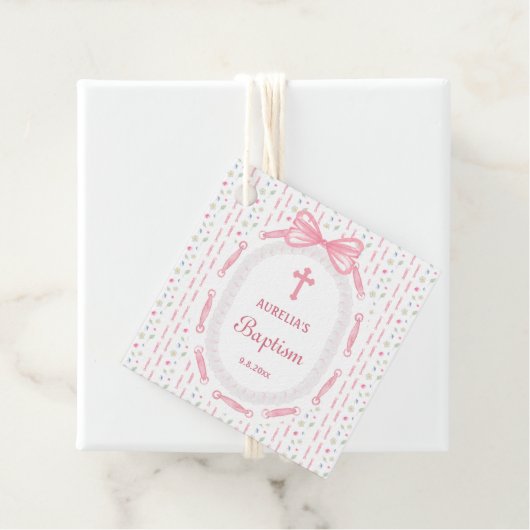 Bläsertaufen im rosa Bow-Flachband Geschenkanhänger (Beispiel)