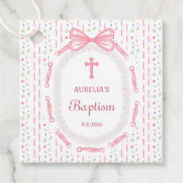 Bläsertaufen im rosa Bow-Flachband Geschenkanhänger