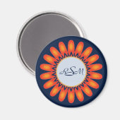 Bläservibrierende Orange Blume Navy Blue Monogram Magnet (Vorderseite/Rückseite)
