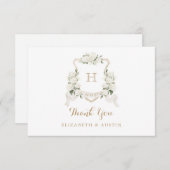 Bläserweiße Hydrangea-Wappen-Hochzeitsmonogramm Dankeskarte (Vorne/Hinten)