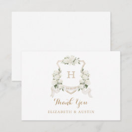 Bläserweiße Hydrangea-Wappen-Hochzeitsmonogramm Dankeskarte