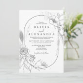 Bläserweiße und graue Blume Hochzeit Einladung (Stehend Vorderseite)