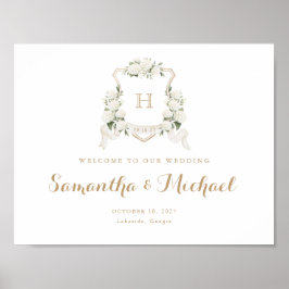 Bläserweißes Hydrangea-Wappen Monogramm Begrüßungs Poster