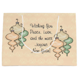 Blasglas-Ornamente auf dem hellen Pfirsichdampfer Große Geschenktüte