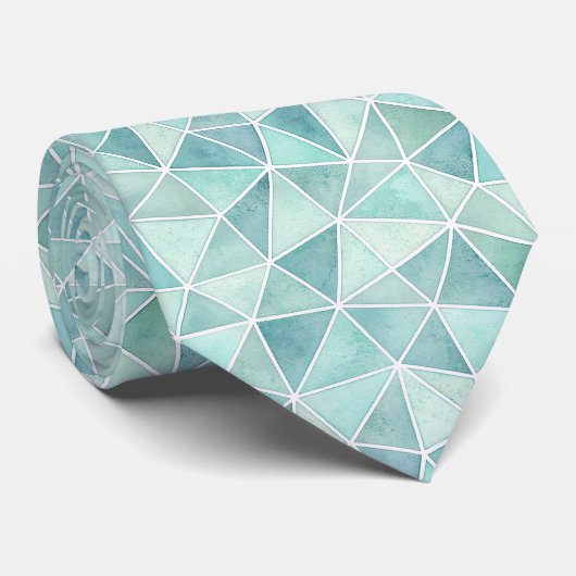 Blass Aqua-Geometrisches Mosaik – Polygon Krawatte (Gerollt)