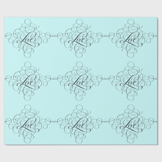 Blass Aquamarine Geblüht LIEBE Moderne Kalligraphi Geschenkpapier (Flach)