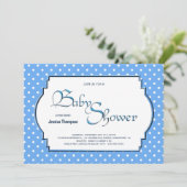 Blass Blau und Weiß Polka Dot Babydusche Einladung (Stehend Vorderseite)
