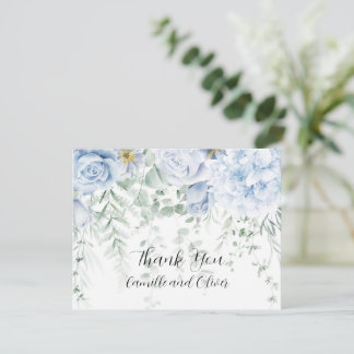 Blass Blau und Weiße Rosen Blüte Danke Karte