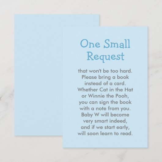 Blass Blue Book Request Boy Baby Dusche Begleitkarte (Vorne/Hinten)