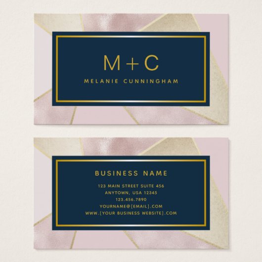 Blass Blue Color Block Monogram Business Card (Vorne & Hinten)