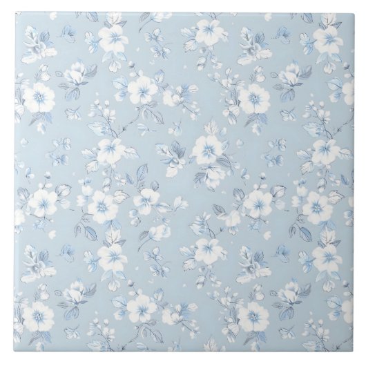 Blass Blue Country Stil Blumenmuster Fliese (Vorderseite)