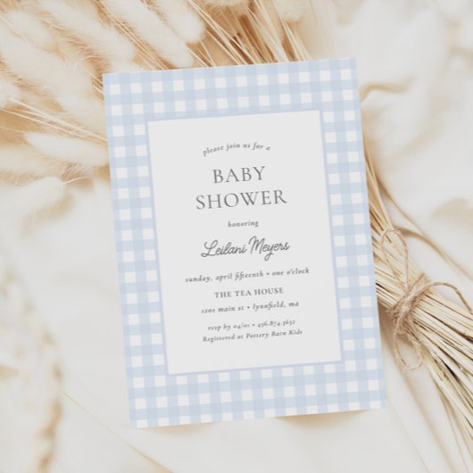 Blass Blue Gingham Classic Boys Baby Shower Einladung