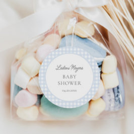 Blass Blue Gingham Classic Boys Baby Shower Runder Aufkleber