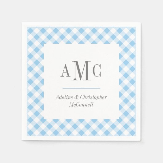 Blass Blue Gingham Monogram und Name Serviette (Vorderseite)