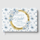 Blass Blue Gold Glitzer Watercolor Blume Bridal Gästebuch (Vorderseite)