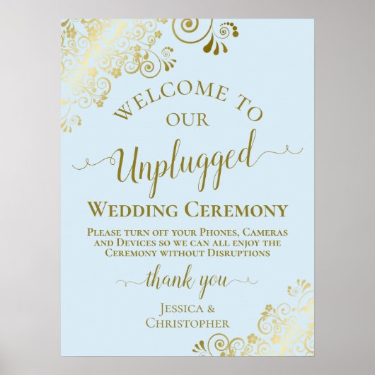 Blass Blue & Gold Unplugged Wedding Zeremonie Poster (Vorne)