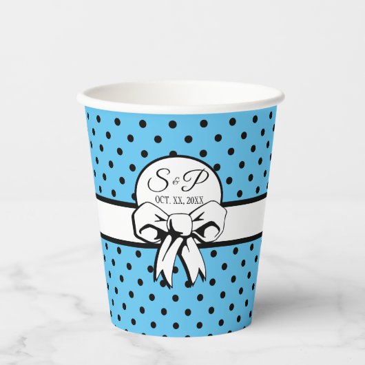 Blass Blue Polka Dot White Bow Personalisiert Pappbecher (Vorderseite)