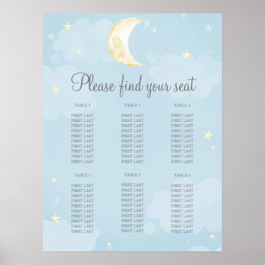 Blass Blue Star Moon Sky Baby Shower Chart Poster (Vorne)