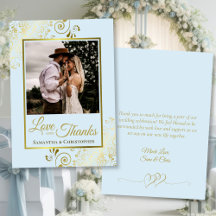 Blass Blue und Gold Liebe Dank Foto & Note Wedding