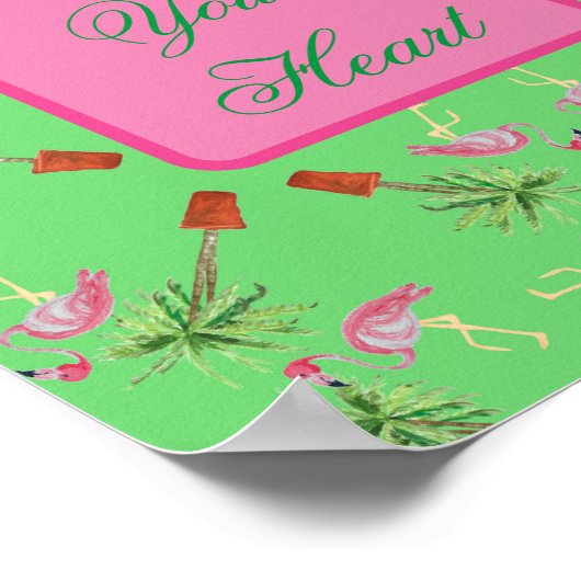 Blass dein Herz rosa Flamingo Flamingos Kunstdruck Poster (Ecke)