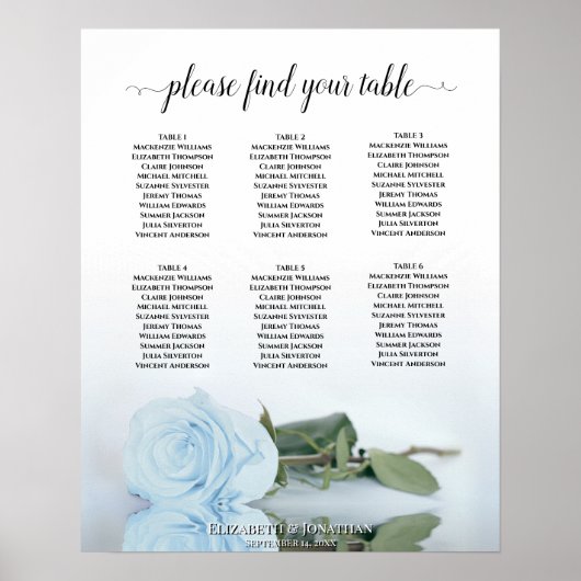 Blass dunkelblaue Rose 6 Tabelle Hochzeitstabelle Poster (Vorne)