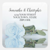 Blass Dusty Blue Rose Rücksendeadresse Umschlag Au Quadratischer Aufkleber (Vorderseite)