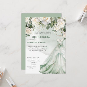Blass-grünes Floral-Quinceañera-Ballkleid   Einladung