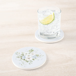 Blass Himmelblau Weiße Blüten Getränkeuntersetzer