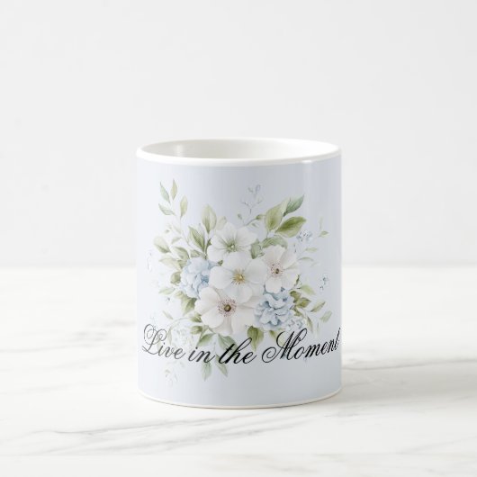 Blass Himmelblau Weiße Blüten Kaffeetasse (Mittel)