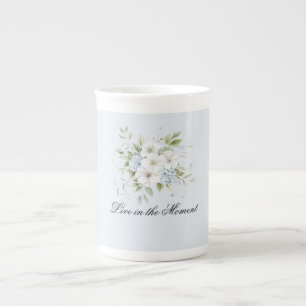 Blass Himmelblau Weiße Blüten Porzellantasse