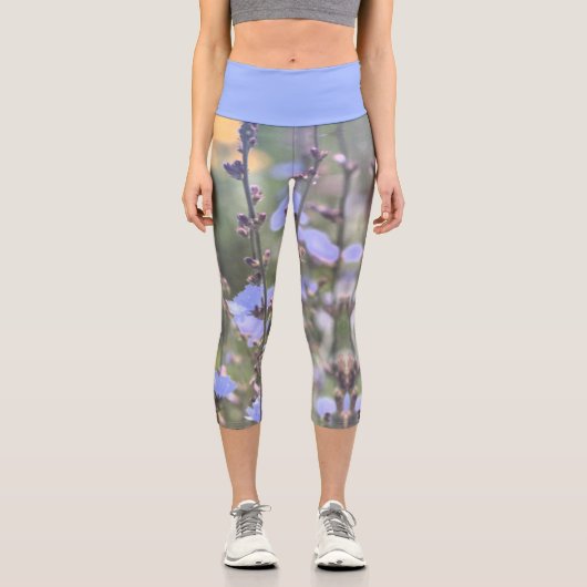 Blass Lila Blue Chicory Pflanze Blume Capri Leggings (Vorderseite)