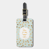 Blass Minze Blue und Gold Glitzer City Dots Monogr Gepäckanhänger (Vorderseite vertikal)