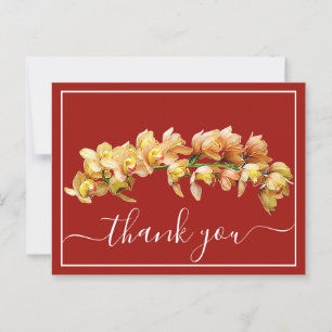 Blass Orange Gelbe Orchidee Roter Hintergrund Dank Postkarte