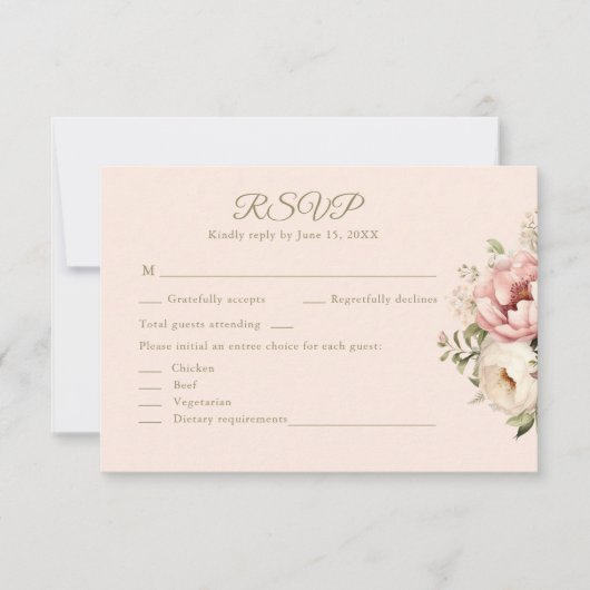 Blass Peach and Dusty Rose Floral Wedding RSVP Car Dankeskarte (Vorderseite)