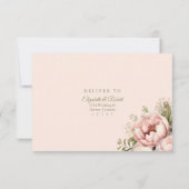 Blass Peach and Dusty Rose Floral Wedding RSVP Car Dankeskarte (Rückseite)