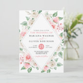 Blass Pfirsich Blush Pink Blues Hochzeitsempfang Einladung (Stehend Vorderseite)