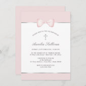 Blass Pink Bow Taufe Einladung (Vorne/Hinten)