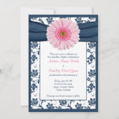 Blass Pink Gerbera Navy Einladung zur Hochzeitsfei (Vorderseite)