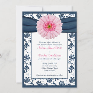 Blass Pink Gerbera Navy Einladung zur Hochzeitsfei