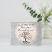 Blass Pink Heart Leaf Tree Wedding Ankündigungspostkarte (Stehend Vorderseite)