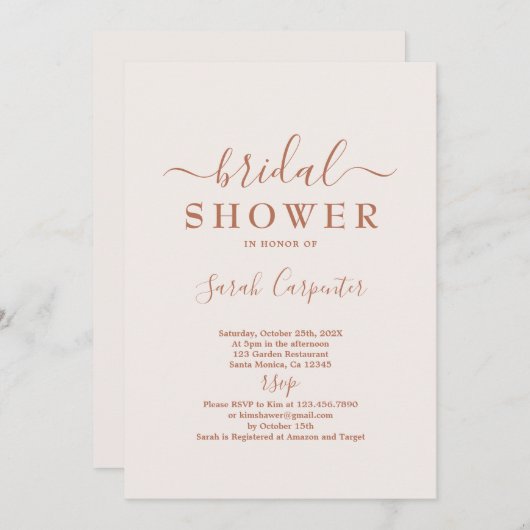 Blass Pink Minimal Boho Bridal Dusche Einladung (Vorne/Hinten)