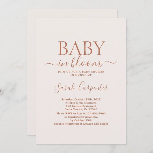 Blass Pink Minimal Boho Kinderdusche Einladung (Vorne/Hinten)