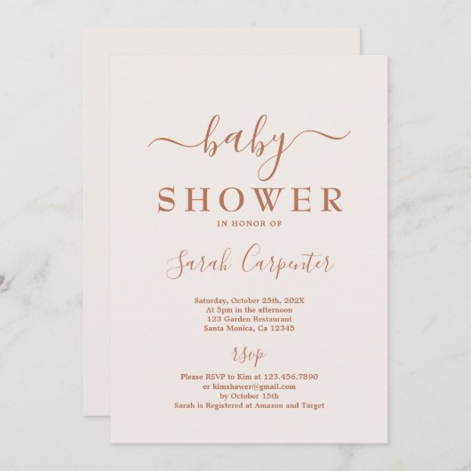 Blass Pink Minimal Boho Kinderdusche Einladung (Vorne/Hinten)