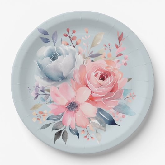 Blass Pink Peonies Bloral Bouquet Dusche Pappteller (Vorderseite)