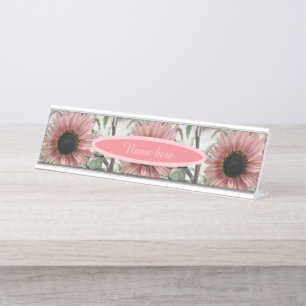 Blass Pink Sonnenblume Personalisiert Schreibtischnamensplakette